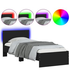 vidaXL Bedframe met hoofdbord en LED-verlichting zwart 75x190 cm