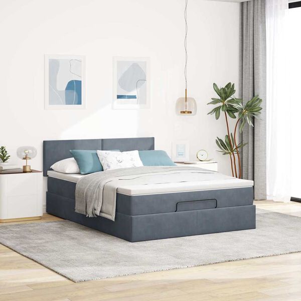 vidaXL Ottoman bed met matras 140x190cm fluweel donkergrijs