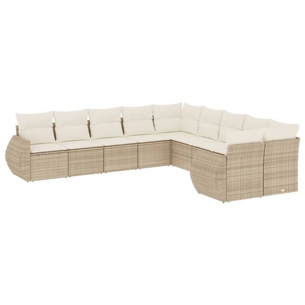 vidaXL 10-delige Loungeset met kussens poly rattan beige