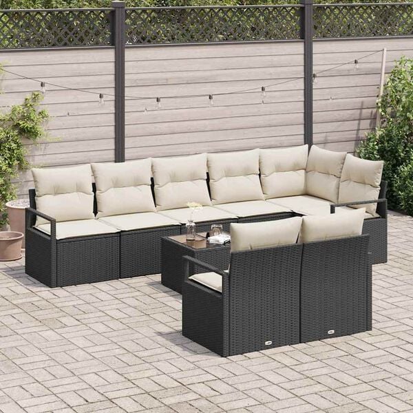 vidaXL Bankstel 9 pcs Zwart poly rattan