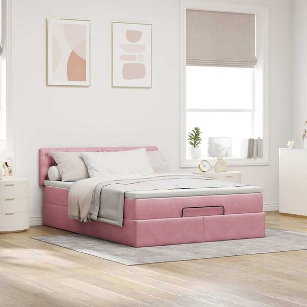 vidaXL Ottoman bed met matras 140x200cm fluweel roze