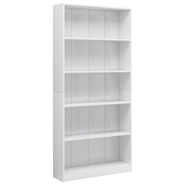vidaXL Boekenkast 5 schappen 80x24x175 cm bewerkt hout hoogglans wit