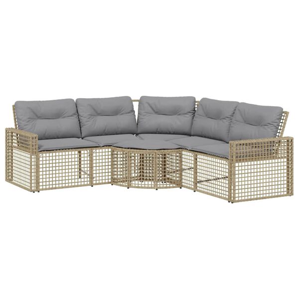 vidaXL Tuinbank met kussens en voetensteun L-vormig poly rattan beige