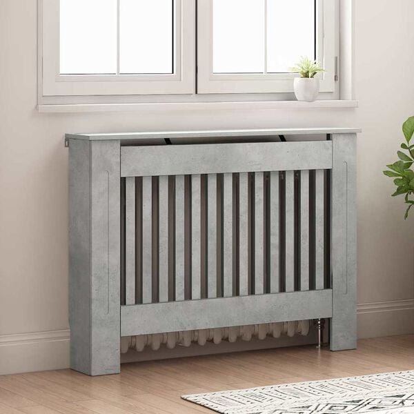 vidaXL Radiatorafdekking Beton Grijs 112 x 19 x 81,5 cm Bewerkt hout