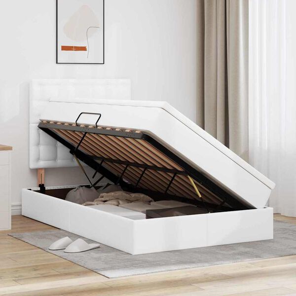 vidaXL Opslag bed met matras met hoofdeinde Wit 120 x 190 cm Nep Leer
