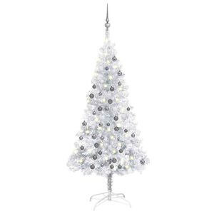 vidaXL Kunstkerstboom met verlichting en kerstballen 120 cm PET zilver