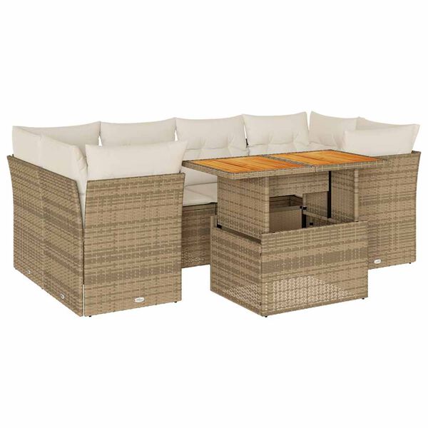 vidaXL 7-delige Loungeset met kussens poly rattan beige