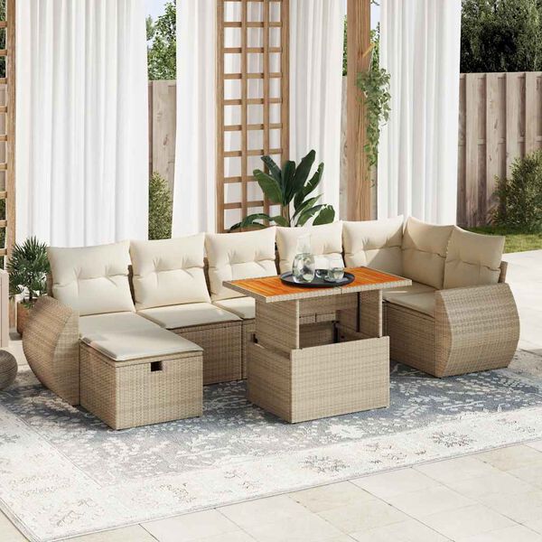 vidaXL 5-delige Loungeset met kussens poly rattan en acaciahout beige