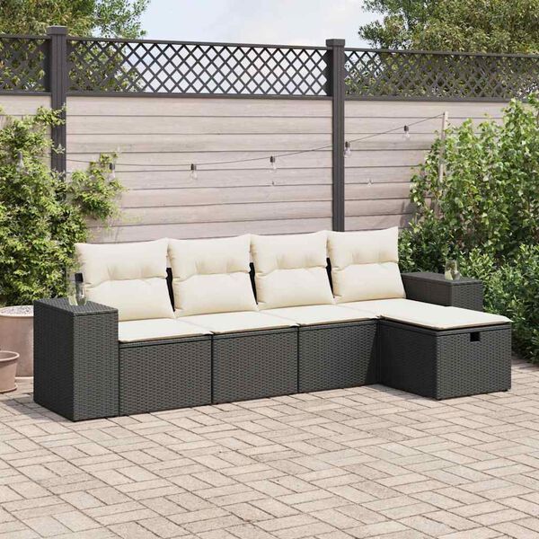 vidaXL 5-delige Loungeset met kussens poly rattan zwart