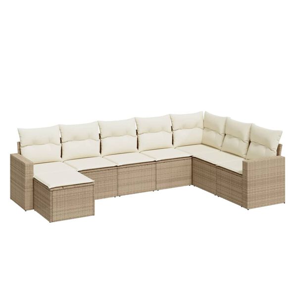 vidaXL 8-delige Loungeset met kussens poly rattan beige