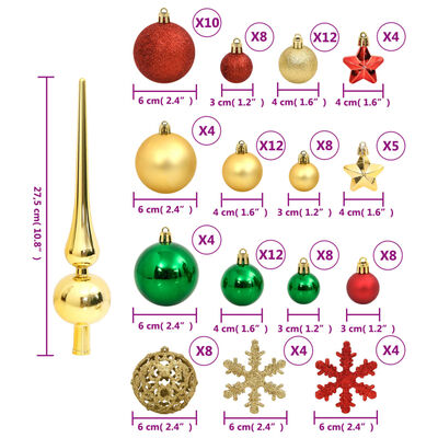 vidaXL 112-delige Kerstballenset polystyreen rood groen en goudkleurig
