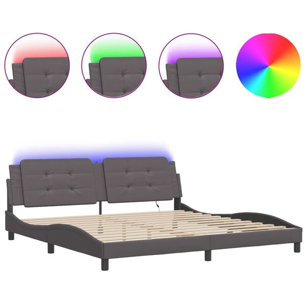 vidaXL Bedframe met LED zonder matras "Zadar" grijs 200x200 cm