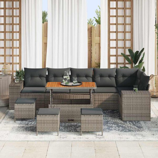 vidaXL Tuin Sofa Set met kussen 10 pcs Grijs poly rattan