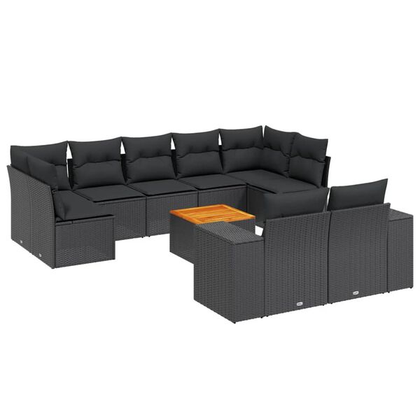 vidaXL 10-delige Loungeset met kussens poly rattan zwart