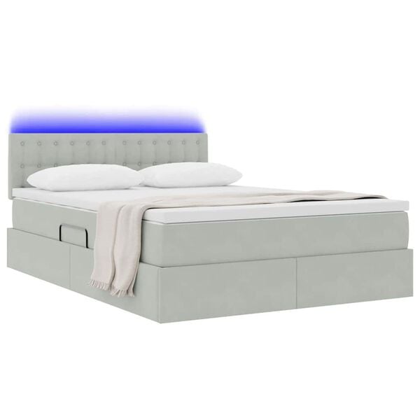 vidaXL Opbergbed met LED met matras Lichtgrijs 140 x 200 cm Fluweel
