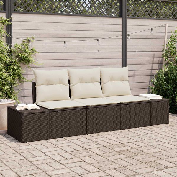 vidaXL Bankstel met kussen 3 pcs Bruin poly rattan