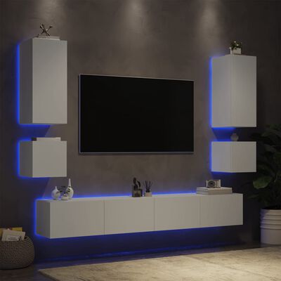 vidaXL 6-delige tv-wandmeubelset met LED-verlichting wit