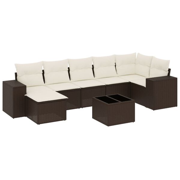 vidaXL 8-delige Loungeset met kussens poly rattan bruin