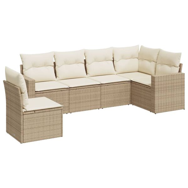 vidaXL 6-delige Loungeset met kussens poly rattan beige