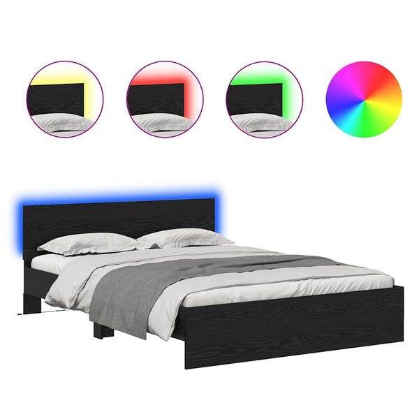 vidaXL Bedframe met hoofdeinde Zwart Eiken 120 x 190 cm Bewerkt hout