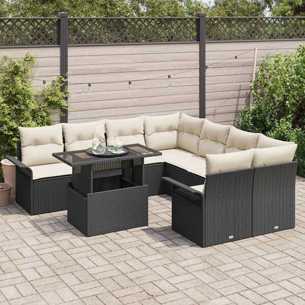 vidaXL Tuin Sofa Set met kussen 9 pcs Zwart Poly riet