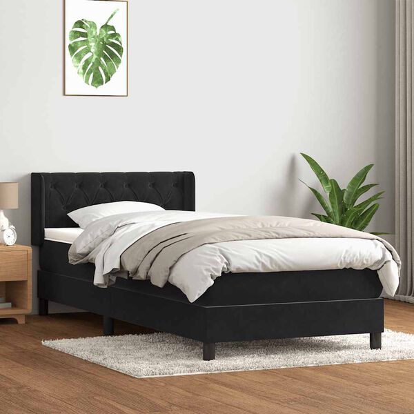 vidaXL Boxspring met matras fluweel zwart 80x220 cm