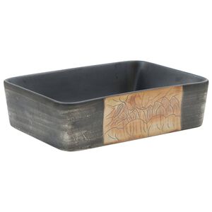 vidaXL Opzetwasbak rechthoekig 46x35,5x13 cm keramiek zwart en bruin