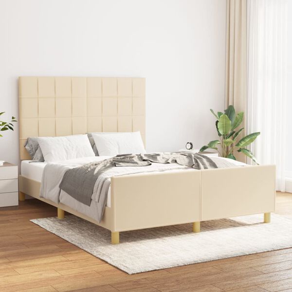 vidaXL Bedframe zonder matras stof cr&egrave;mekleurig 140x190 cm