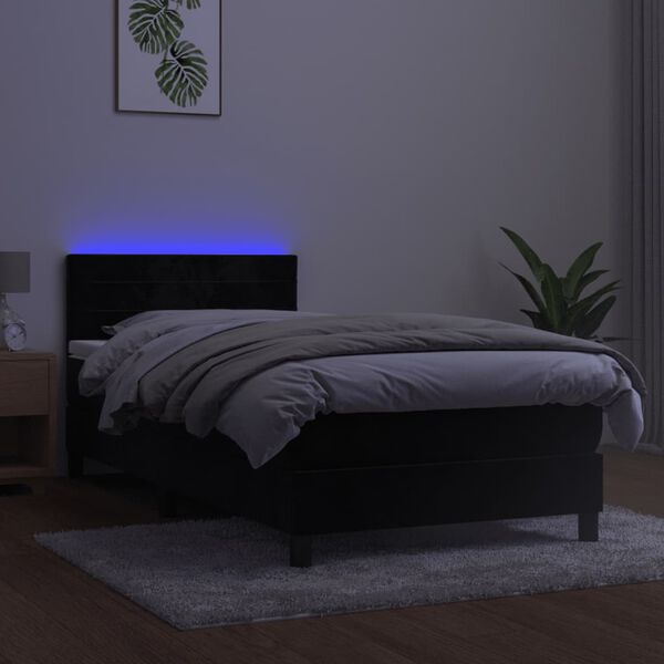vidaXL Boxspring met matras en LED fluweel zwart 90x200 cm