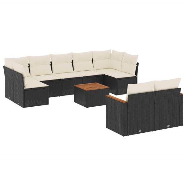 vidaXL 10-delige Loungeset met kussens poly rattan zwart