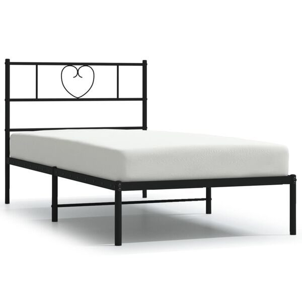 vidaXL Bedframe met hoofdbord metaal zwart 75x190 cm
