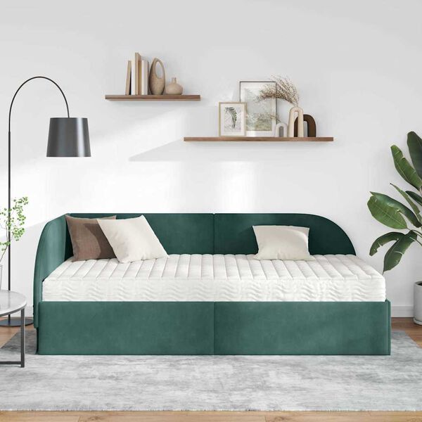 vidaXL Hoekbedframe met Matras met hoofdeinde 2 pcs Groen Fluweel