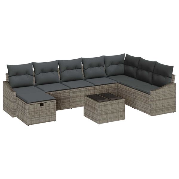 vidaXL Bankstel met kussen 8 pcs poly rattan