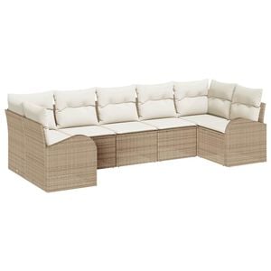 vidaXL Tuinbankenset met kussen 7 pcs Beige en Wit poly rattan