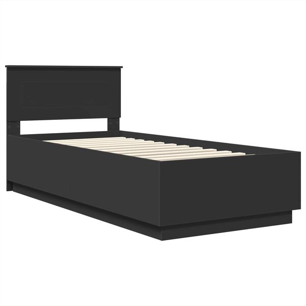 vidaXL Bedframe met hoofdeinde Zwart 70 x 190 cm Bewerkt hout