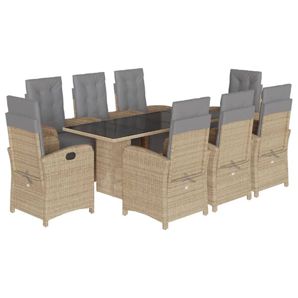 vidaXL 9-delige Tuinset met kussens poly rattan beige