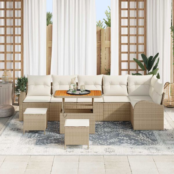 vidaXL Tuin Sofa Set met kussen 9 pcs Beige Poly riet