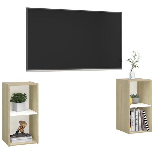 vidaXL Tv-meubelen 2st 72x35x36,5 cm bewerkt houtwit sonoma eikenkleur