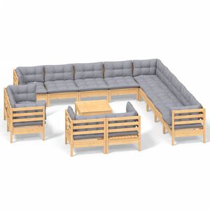 vidaXL 14-delige Loungeset met grijze kussens massief grenenhout