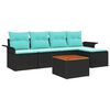 vidaXL Tuinbankenset met opslag 6 pcs Zwart en Turquoise poly rattan