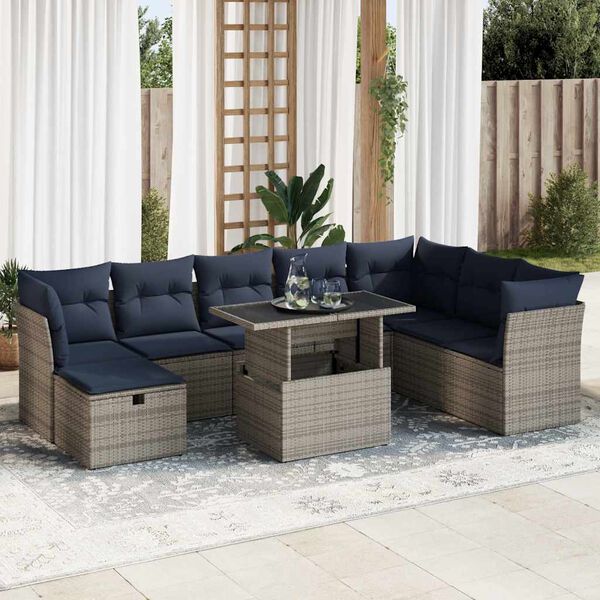 vidaXL 9-delige Loungeset met kussens poly rattan acacia grijs