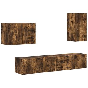 vidaXL TV Wandkast Set Wandgemonteerd 4 pcs Gerookt eiken Bewerkt hout