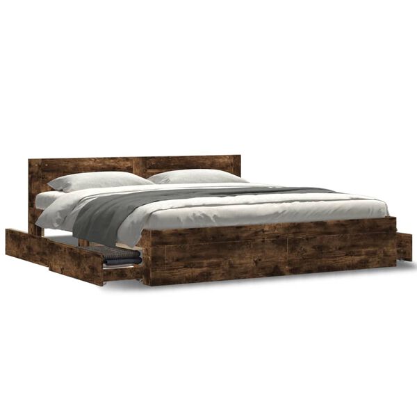 vidaXL Bedframe met hoofdeinde bewerkt hout gerookt eiken 200x200 cm