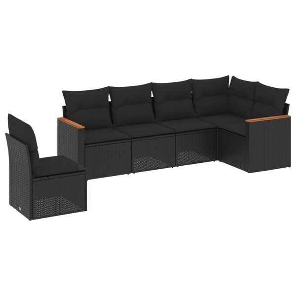 vidaXL 6-delige Loungeset met kussens poly rattan zwart