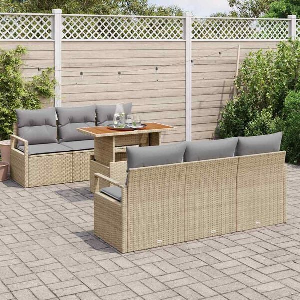 vidaXL Tuin Sofa Set met opslag 7 pcs Beige Poly riet
