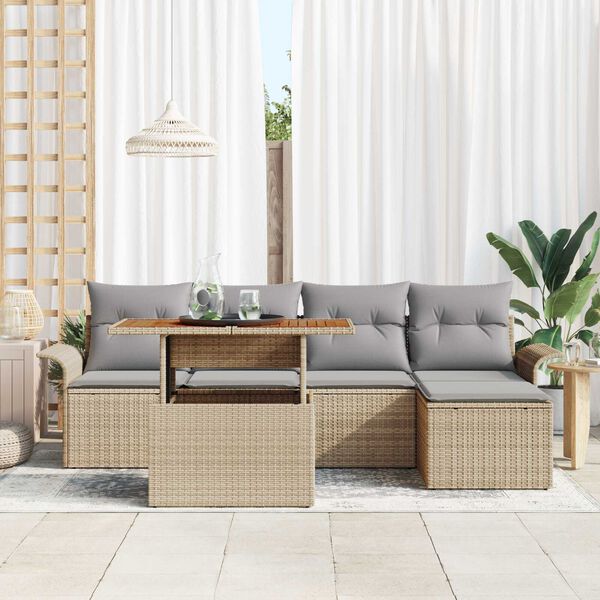 vidaXL Tuin Sofa Set met opslag 6 pcs Beige Poly riet