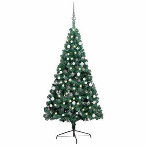 vidaXL Kunstkerstboom met verlichting en kerstballen half 120 cm groen