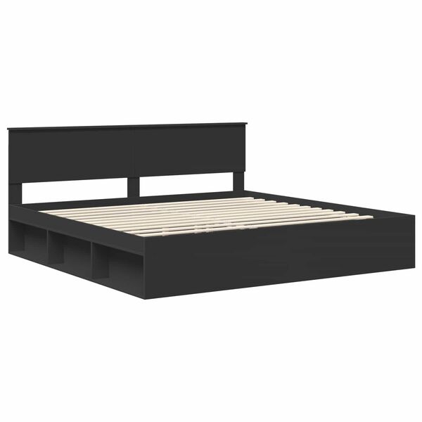 vidaXL Bedframe met hoofdeinde Zwart 200 x 200 cm Massief grenenhout