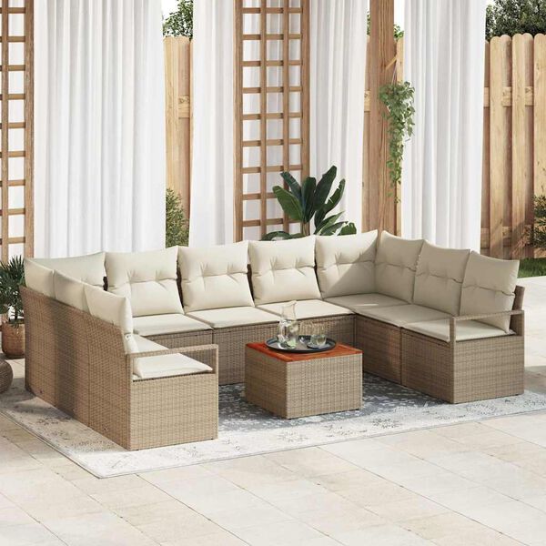 vidaXL Tuin Sofa Set met kussen 10 pcs Beige Poly riet