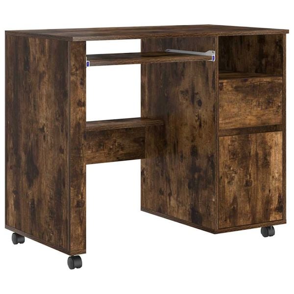 vidaXL Bureau met Wielen Gerookt eiken 91 x 50 x 77 cm Bewerkt hout